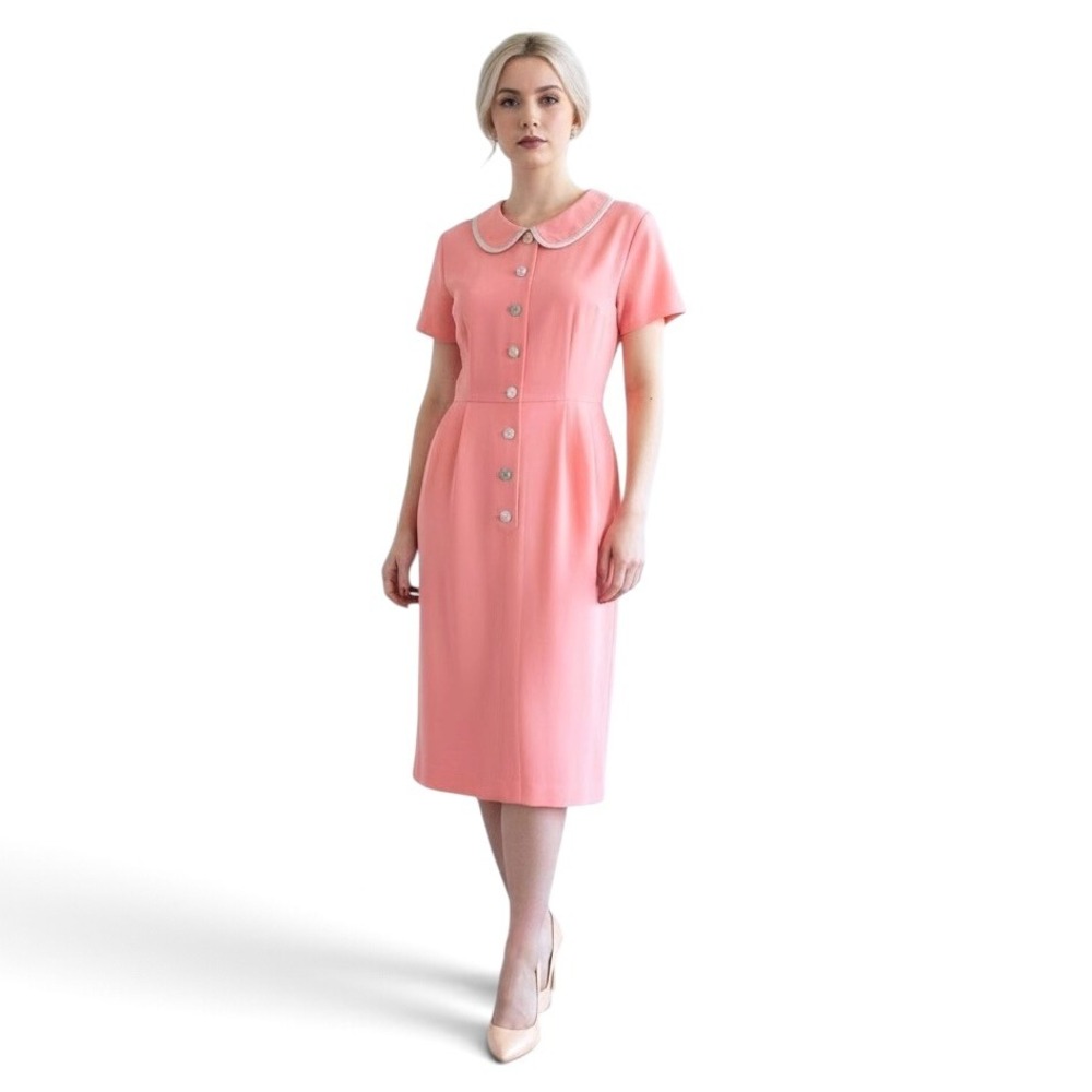 Vintage 80s Mon Gre' Femme Pink Structured Midi Dress Size Small
